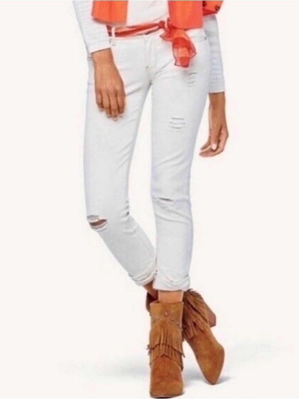 CAbi White Distressed Skinny Jeans